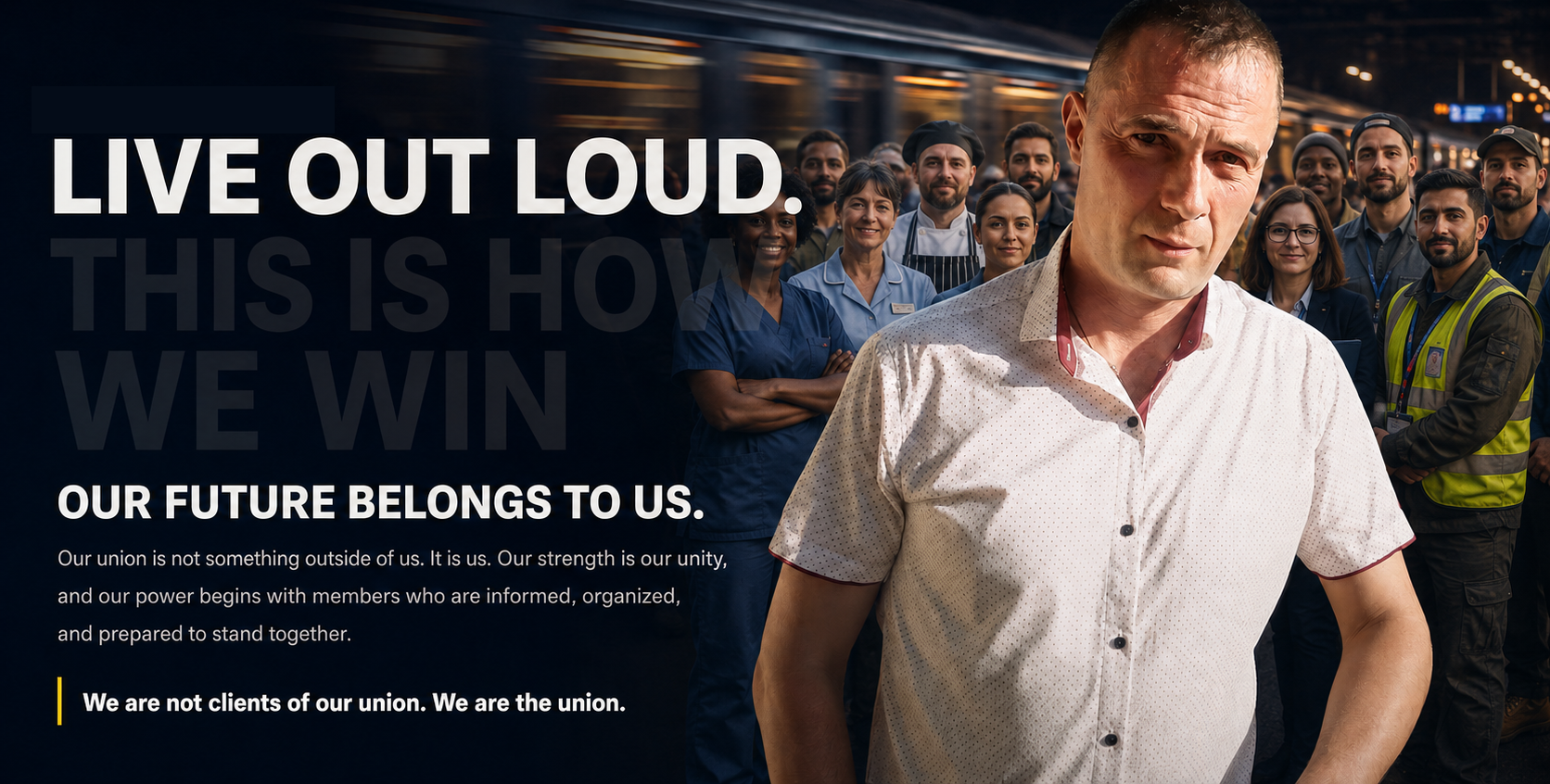 Vasyl Davydenko with workers. Live Out Loud. This Is How We Win.